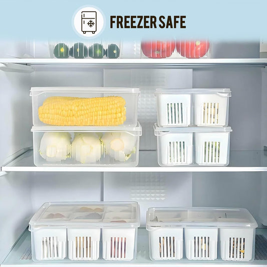 Aspiral Refrigerator Organizer Container with 4 and 6 Grid Compartments | 2000ML Fridge Storage Box for Vegetables & Fruits