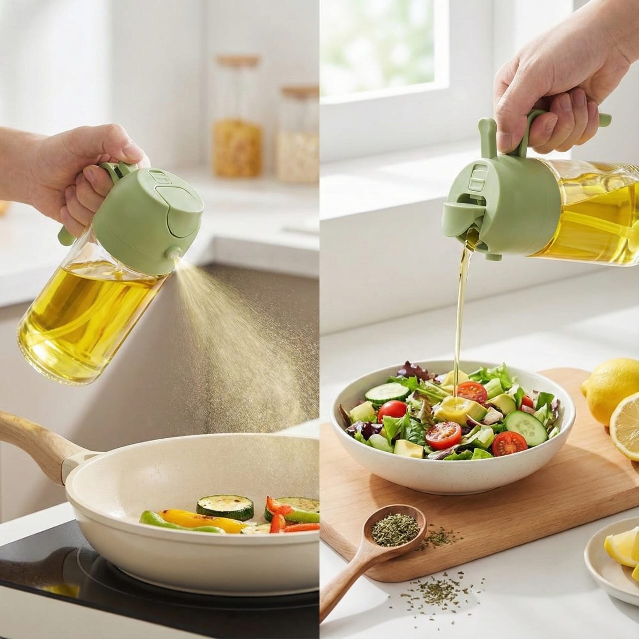 Aspiral Premium Glass 2 in 1 Oil Dispenser for Kitchen | Oil Sprayer and Dispenser Bottle 500ml Capacity Black