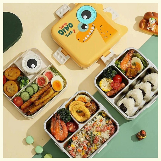Aspiral Super Dino Kids School Lunch Box with Stainless Steel Compartments | Airtight Leak-Proof Lunch Box