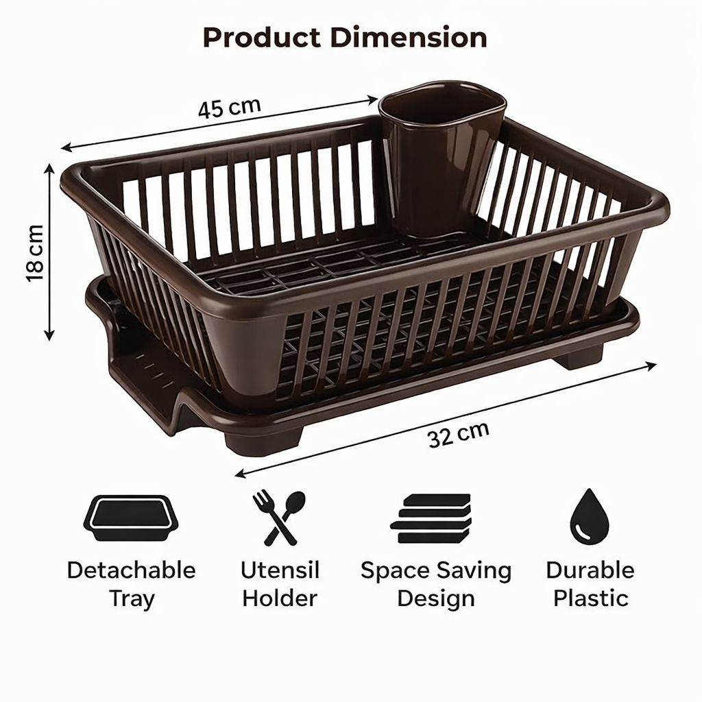 Aspiral Kitchen Dish Drainer with Detachable Tray & Utensil Holder - Space Saving Dish Drying Rack for Plates, Bowls & Cutlery