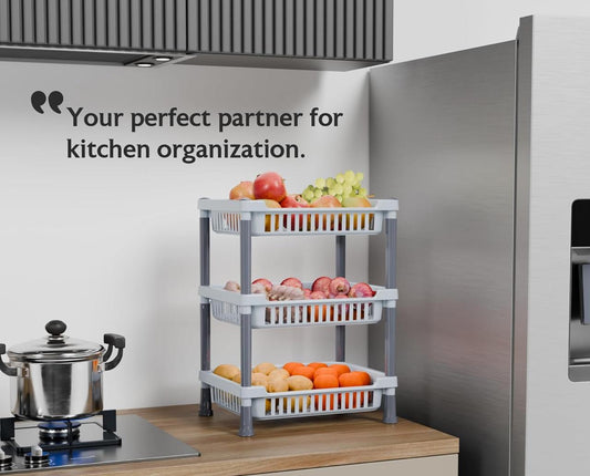 Aspiral Multi-Purpose 3-Tier Kitchen Trolley & Organizer - Space Saving Storage Rack for Fruits, Vegetables & Kitchen Essentials