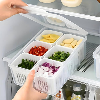 Aspiral Refrigerator Organizer Container with 4 and 6 Grid Compartments | 2000ML Fridge Storage Box for Vegetables & Fruits