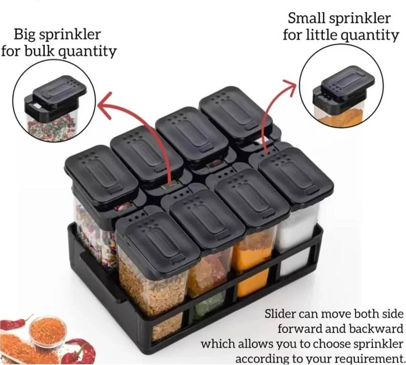Aspiral Modular Spice Jar Set of 8 with Dual Sprinkler Lids & Storage Rack - Airtight Masala Organizer for Modern Kitchens