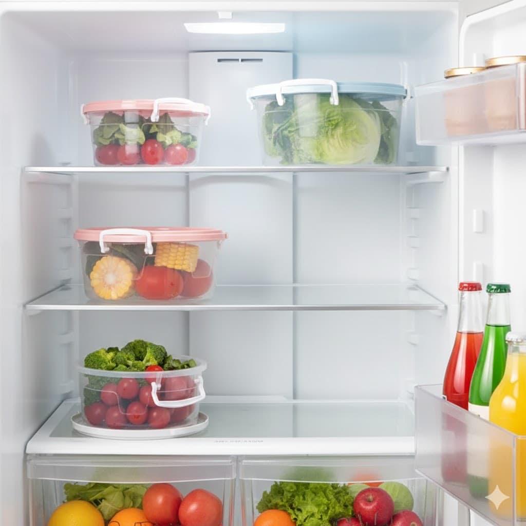 Aspiral Airtight Round Food Storage Containers Set | Stackable Kitchen Storage Boxes for Fruits, Vegetables & Snacks Pack of 4 (700ML, 1300ML, 2100ML, 3300ML)