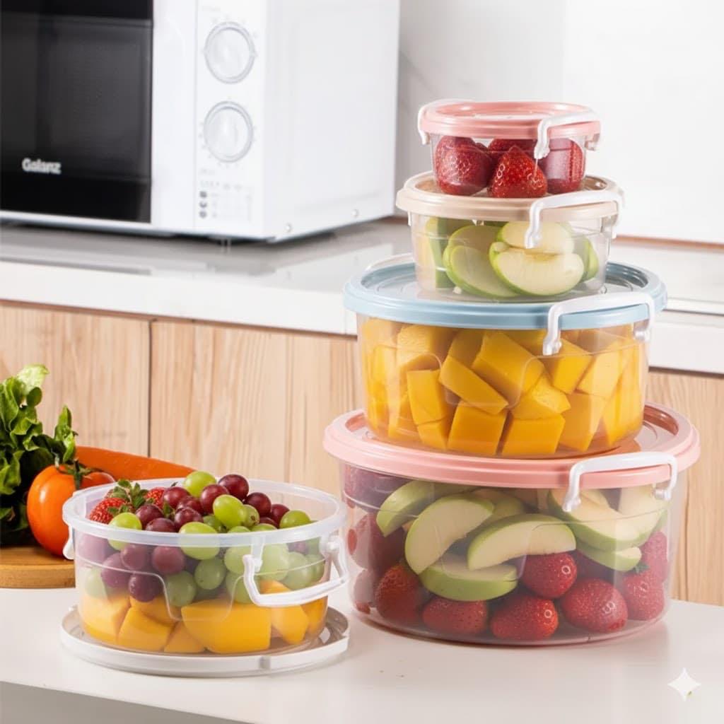 Aspiral Airtight Round Food Storage Containers Set | Stackable Kitchen Storage Boxes for Fruits, Vegetables & Snacks Pack of 4 (700ML, 1300ML, 2100ML, 3300ML)