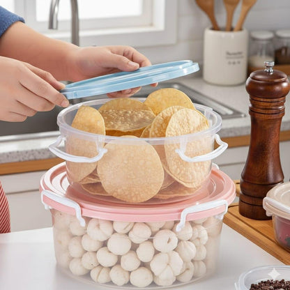 Aspiral Airtight Round Food Storage Containers Set | Stackable Kitchen Storage Boxes for Fruits, Vegetables & Snacks Pack of 4 (700ML, 1300ML, 2100ML, 3300ML)