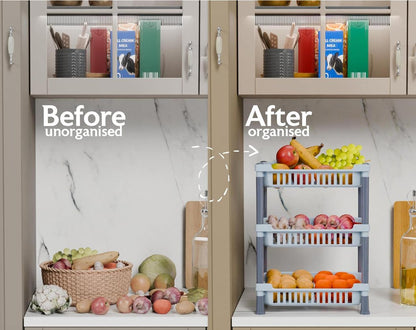 Aspiral Multi-Purpose 3-Tier Kitchen Trolley & Organizer - Space Saving Storage Rack for Fruits, Vegetables & Kitchen Essentials