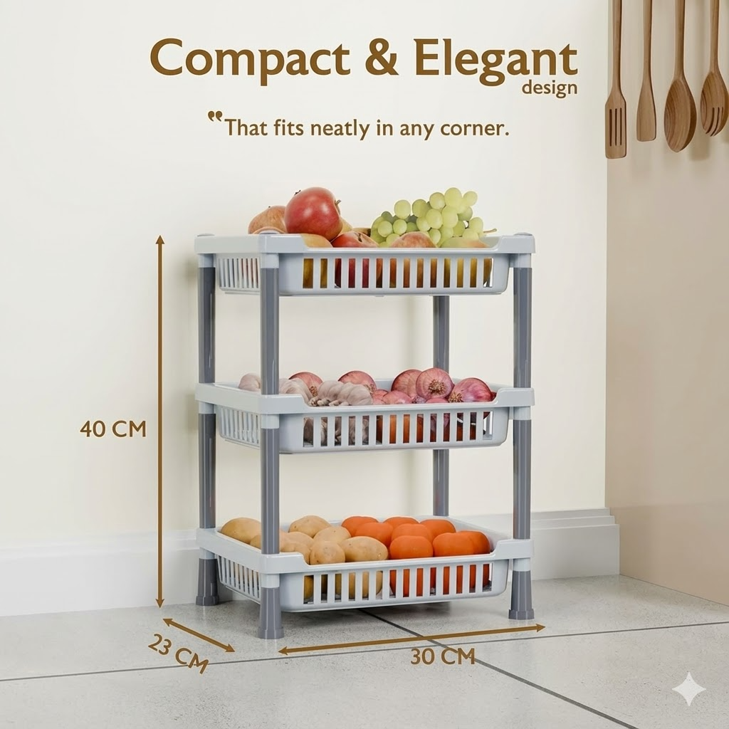 Aspiral Multi-Purpose 3-Tier Kitchen Trolley & Organizer - Space Saving Storage Rack for Fruits, Vegetables & Kitchen Essentials