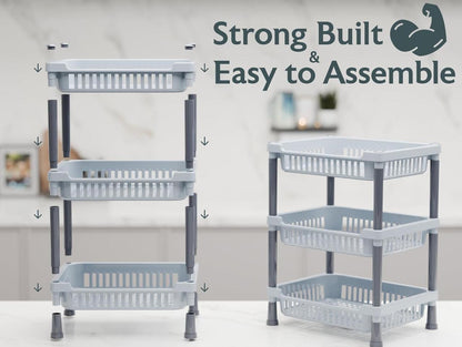 Aspiral Multi-Purpose 3-Tier Kitchen Trolley & Organizer - Space Saving Storage Rack for Fruits, Vegetables & Kitchen Essentials