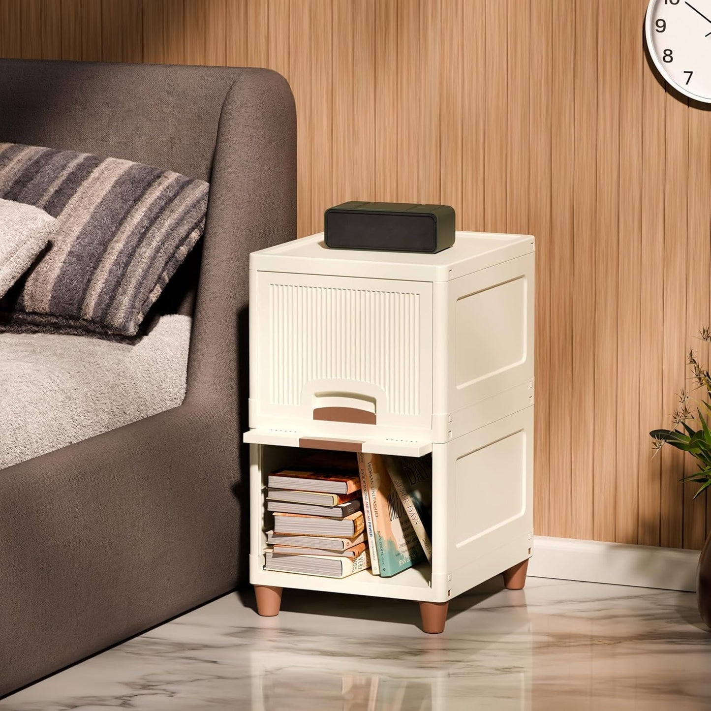 Aspiral Multi-Purpose Storage Organizer | Modular Storage Box | Stackable Rack, Space-Saving Wardrobe Cabinet (Off White)