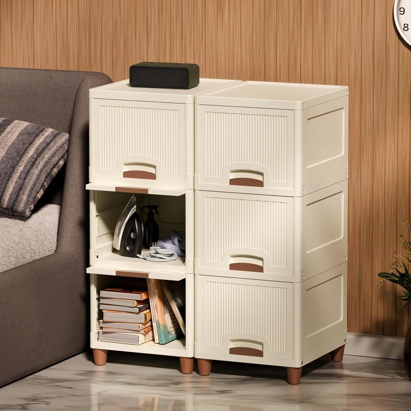 Aspiral Multi-Purpose Storage Organizer | Modular Storage Box | Stackable Rack, Space-Saving Wardrobe Cabinet (Off White)