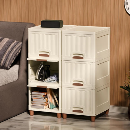 Aspiral Multi-Purpose Storage Organizer | Modular Storage Box | Stackable Rack, Space-Saving Wardrobe Cabinet (Off White)