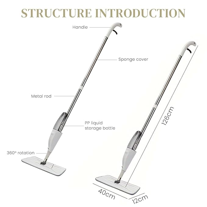 Aspiral Premium 2-in-1 Spray Floor Mop with 400ml Refillable Bottle | Microfiber Flat Mop for Home Cleaning | Suitable for Tiles, Marble, Hardwood & All Surfaces