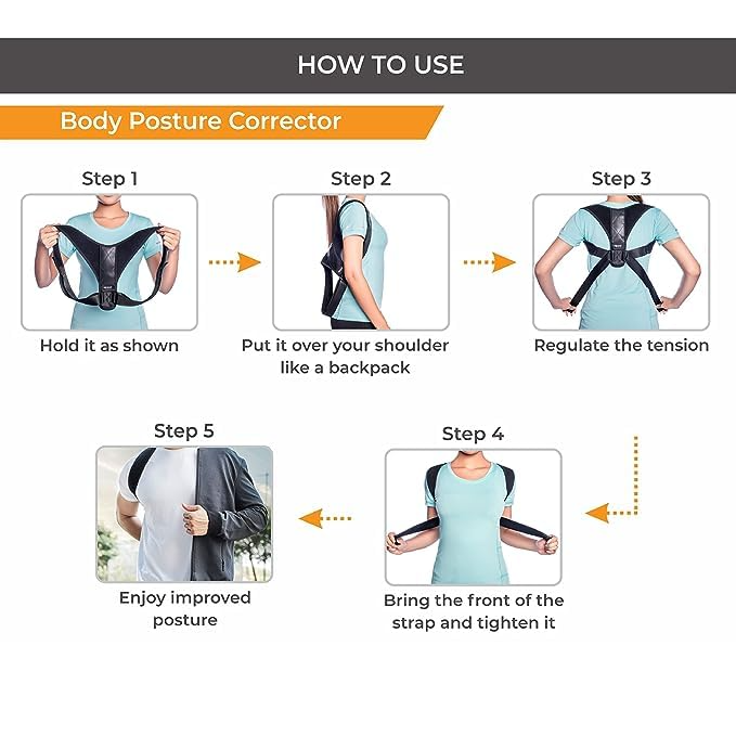 Aspiral Adjustable Posture Corrector Belt for Men & Women | Upper Back & Shoulder Support Brace & Back Pain Relief