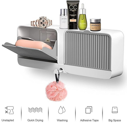 Aspiral Wall Mounted Soap Box With Lid Double Grids Soap Draining Rack