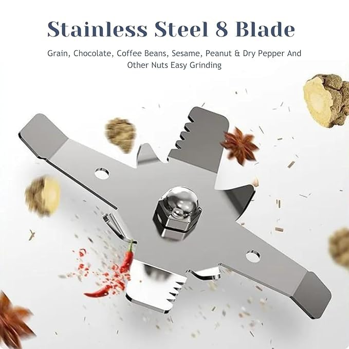 Aspiral Portable Electric Coffee & Spice Grinder with Stainless Steel 8-Blade System – One-Touch Operation