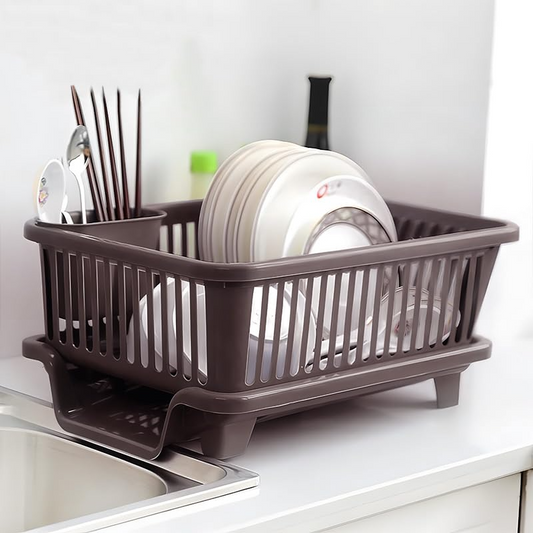Aspiral Kitchen Dish Drainer with Detachable Tray & Utensil Holder - Space Saving Dish Drying Rack for Plates, Bowls & Cutlery