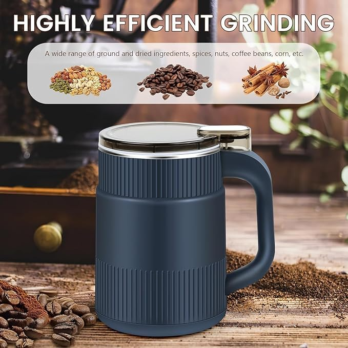 Aspiral Portable Electric Coffee & Spice Grinder with Stainless Steel 8-Blade System – One-Touch Operation