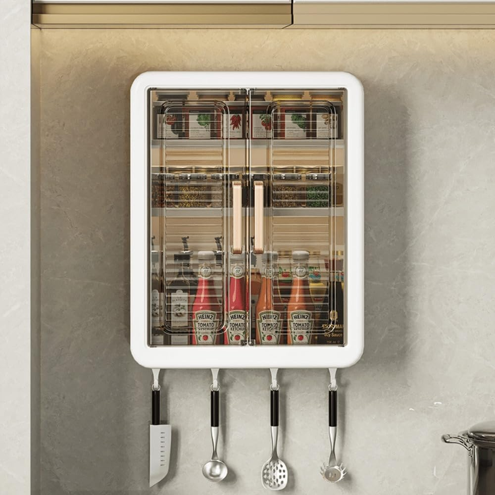 Aspiral Wall-Mounted Multi-Purpose Storage Cabinet with Transparent Doors & Hanging Hooks