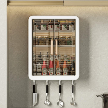 Aspiral Wall-Mounted Multi-Purpose Storage Cabinet with Transparent Doors & Hanging Hooks