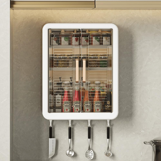 Aspiral Wall-Mounted Multi-Purpose Storage Cabinet with Transparent Doors & Hanging Hooks