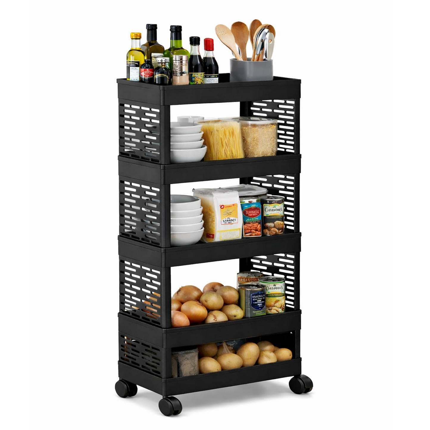 Aspiral Multipurpose 4-Tier Kitchen Storage Trolley with Wheels - Vegetable & Grocery Organizer