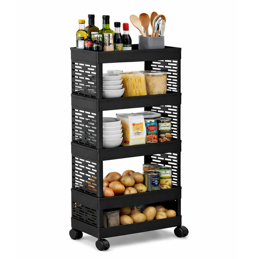 Aspiral Multipurpose 4-Tier Kitchen Storage Trolley with Wheels - Vegetable & Grocery Organizer