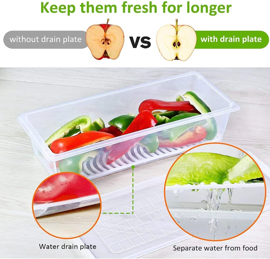 Aspiral Fridge Storage Containers (Pack of 6), Fridge Organiser Storage Boxes with Removable Drain Plate , Stackable Organizer