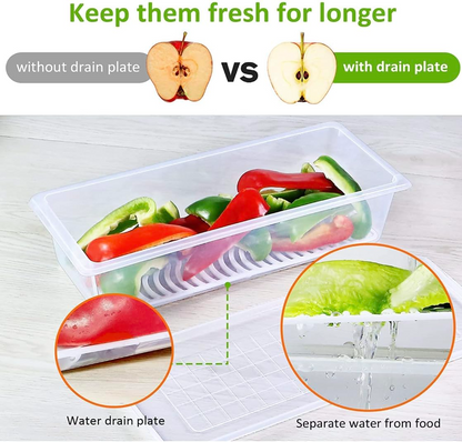 Aspiral Fridge Storage Containers (Pack of 6), Fridge Organiser Storage Boxes with Removable Drain Plate , Stackable Organizer