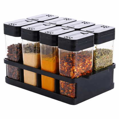 Aspiral Modular Spice Jar Set of 8 with Dual Sprinkler Lids & Storage Rack - Airtight Masala Organizer for Modern Kitchens