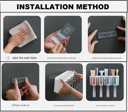 Aspiral Wall Mounted Toothbrush Holder with Cups & Storage Shelf - No-Drill Adhesive Bathroom Organizer (Airtight & Hygienic)