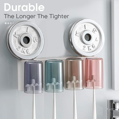 Aspiral Wall Mounted Toothbrush Holder with Cups & Storage Shelf - No-Drill Adhesive Bathroom Organizer (Airtight & Hygienic)