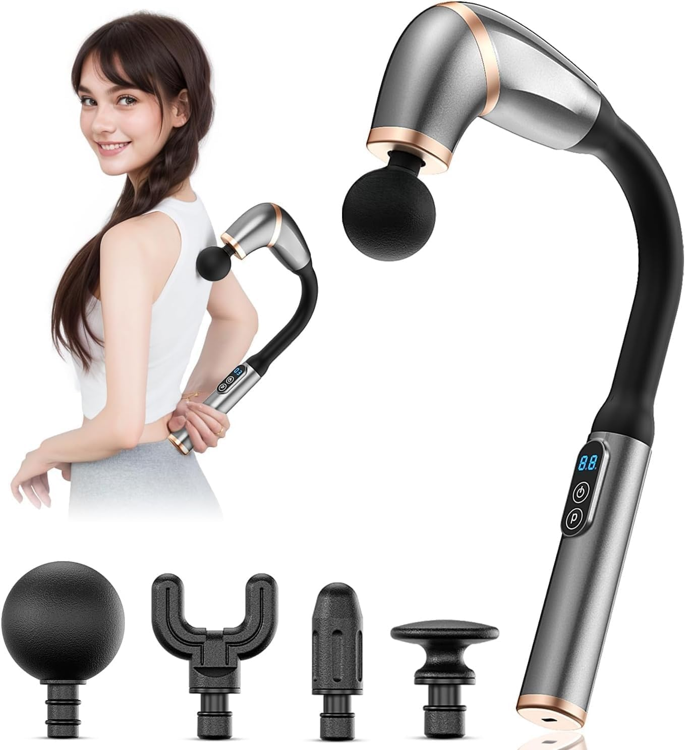 Aspiral Deep Tissue Electric Body Massager Gun with 4 Massage Heads | Full Body Pain Relief Device | Adjustable Speed & Flexible Handle