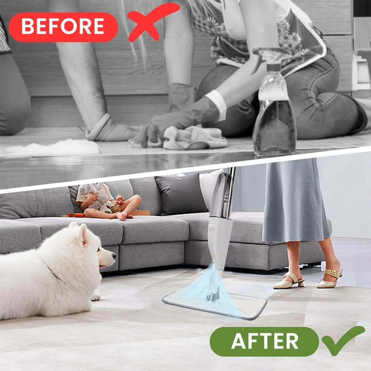 Aspiral Premium 2-in-1 Spray Floor Mop with 400ml Refillable Bottle | Microfiber Flat Mop for Home Cleaning | Suitable for Tiles, Marble, Hardwood & All Surfaces