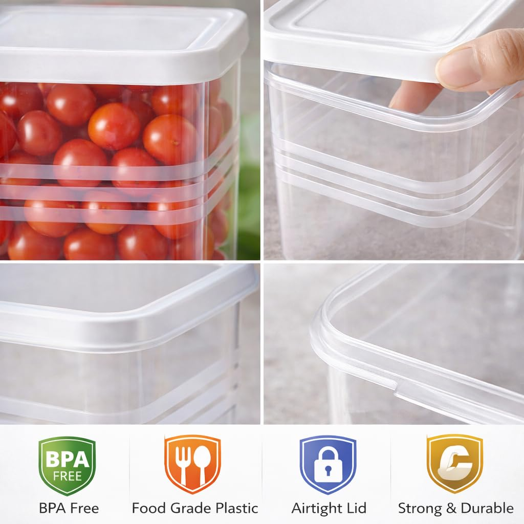 Aspiral Fridge Storage Containers Set of 6 - BPA Free Airtight Food Storage Boxes for Vegetables, Fruits & Dry Items