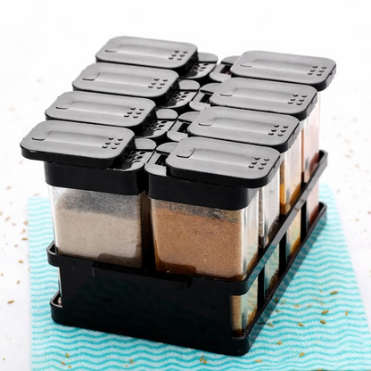 Aspiral Modular Spice Jar Set of 8 with Dual Sprinkler Lids & Storage Rack - Airtight Masala Organizer for Modern Kitchens