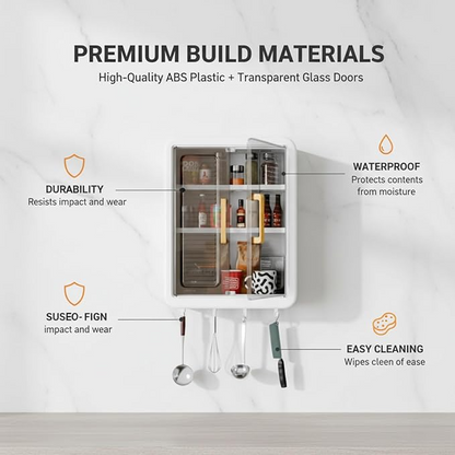 Aspiral Wall-Mounted Multi-Purpose Storage Cabinet with Transparent Doors & Hanging Hooks