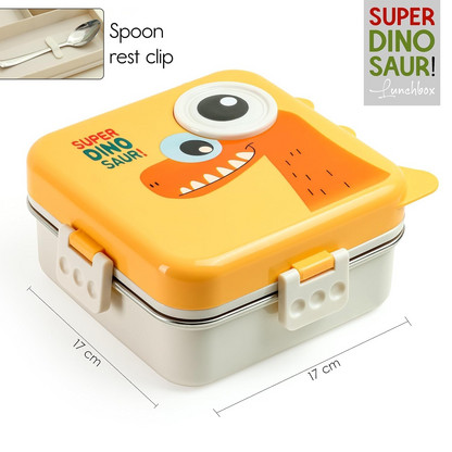 Aspiral Super Dino Kids School Lunch Box with Stainless Steel Compartments | Airtight Leak-Proof Lunch Box