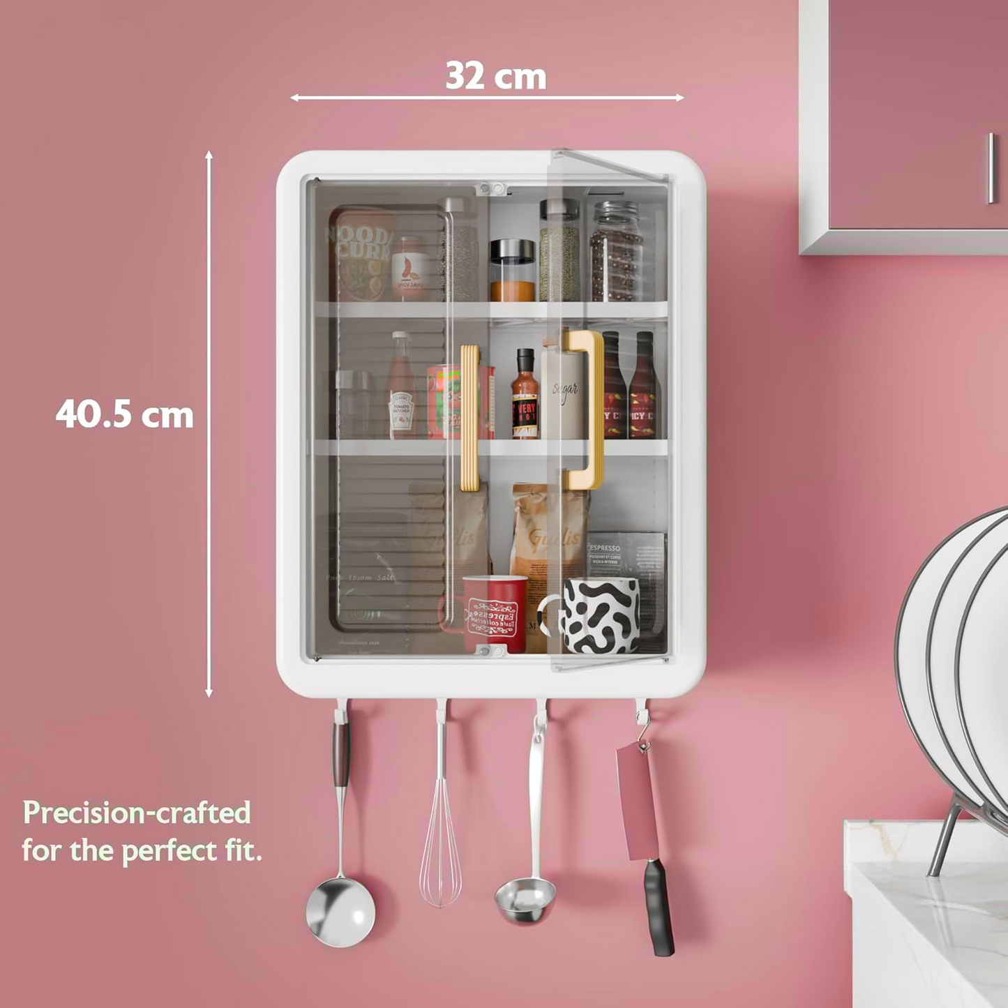 Aspiral Wall-Mounted Multi-Purpose Storage Cabinet with Transparent Doors & Hanging Hooks