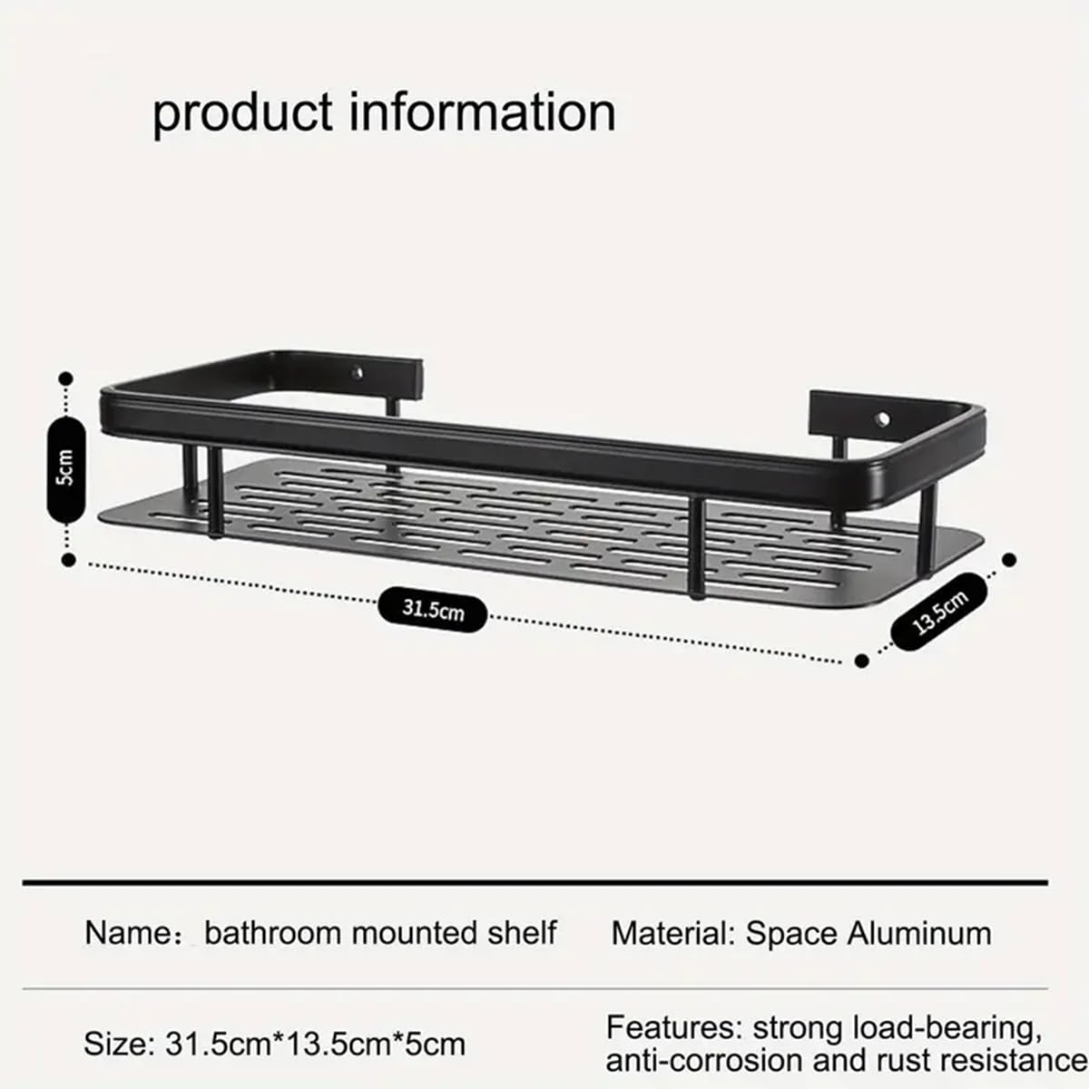 Aspiral Premium Space Aluminum Bathroom Wall Shelf Set of 2 | Heavy-Duty No-Drill Adhesive Rack