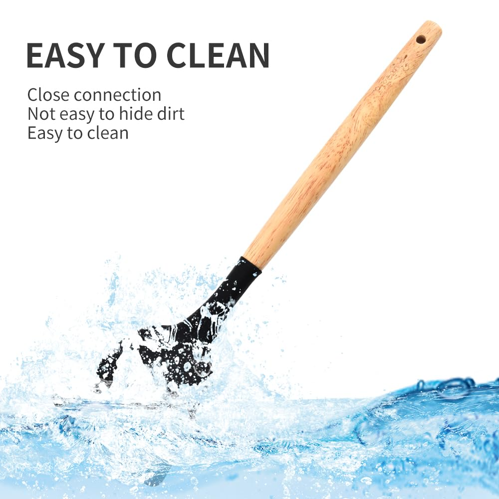 Aspiral Premium 12-Piece Silicone Kitchen Utensil Set with Wooden Handles & Rotating Stand | Heat Resistant & Non-Stick Safe