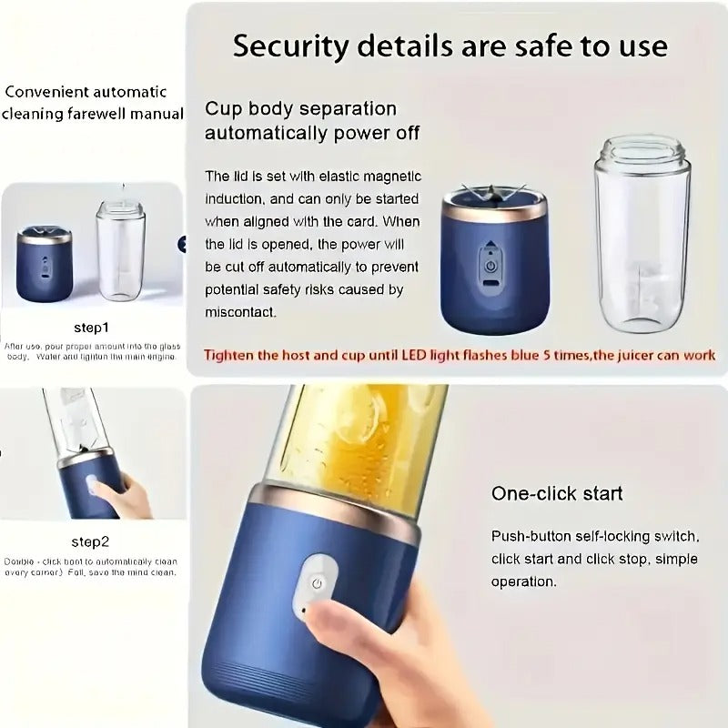 Aspiral Portable USB Rechargeable Mini Blender with Safety Lock & Dual Cups – For Juice, Smoothies & Shakes