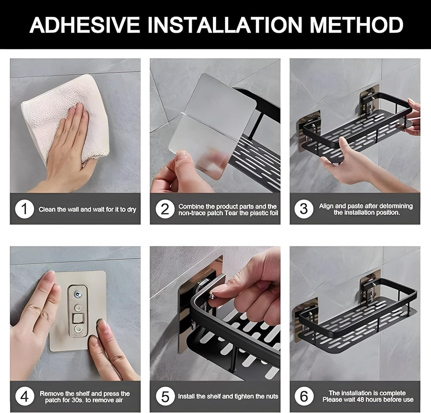 Aspiral Premium Space Aluminum Bathroom Wall Shelf Set of 2 | Heavy-Duty No-Drill Adhesive Rack