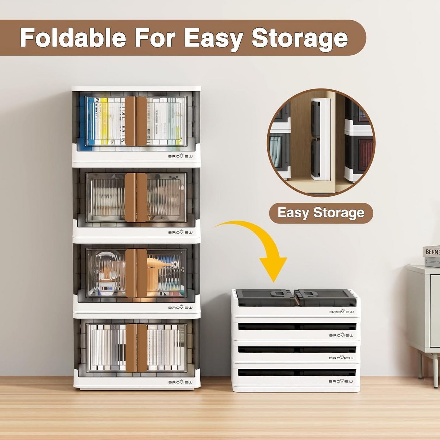 Aspiral Foldable Stackable Plastic Storage Box with Front-Opening Doors & Locking Buckle