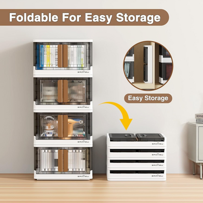 Aspiral Foldable Stackable Plastic Storage Box with Front-Opening Doors & Locking Buckle