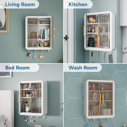 Aspiral Wall-Mounted Multi-Purpose Storage Cabinet with Transparent Doors & Hanging Hooks