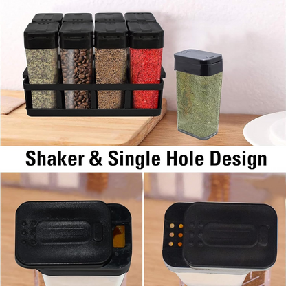 Aspiral Modular Spice Jar Set of 8 with Dual Sprinkler Lids & Storage Rack - Airtight Masala Organizer for Modern Kitchens