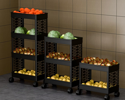 Aspiral Multipurpose 4-Tier Kitchen Storage Trolley with Wheels - Vegetable & Grocery Organizer