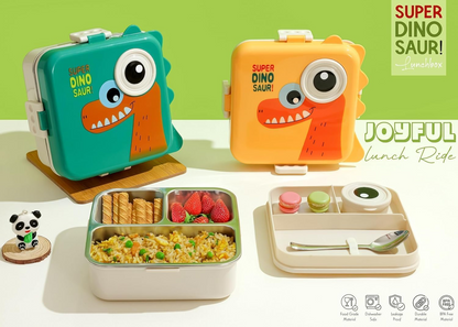 Aspiral Super Dino Kids School Lunch Box with Stainless Steel Compartments | Airtight Leak-Proof Lunch Box