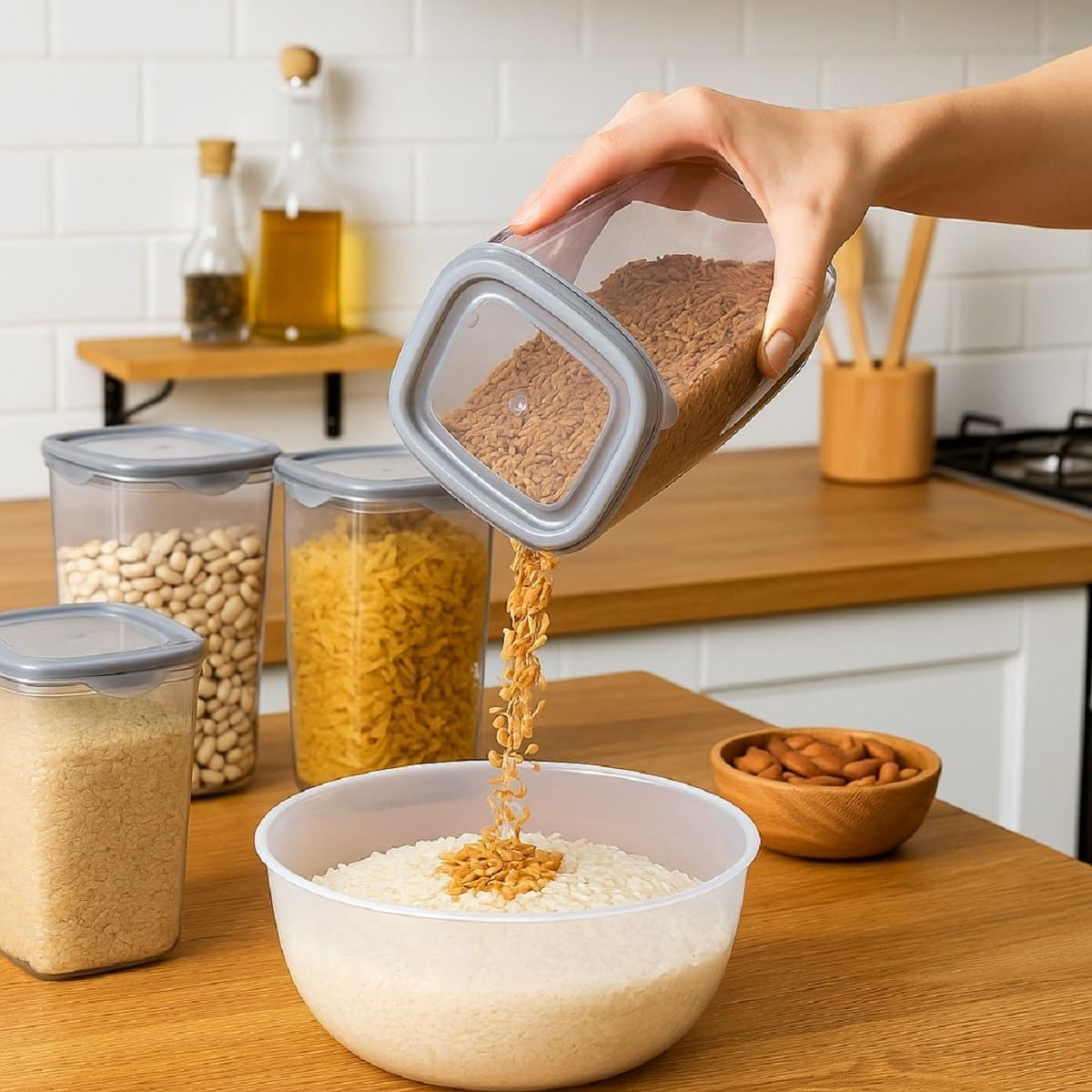 Aspiral  Airtight Kitchen Storage Containers Set of 6 | Transparent Modular Jars for Rice, Dal, Pulses & Dry Fruits